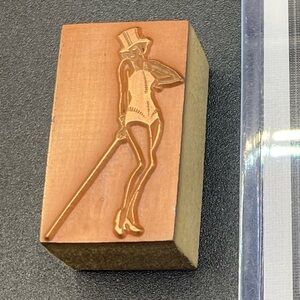 Art Nouveau Copper Engraving Typeset of Showgirl Mounted on Wood Antique